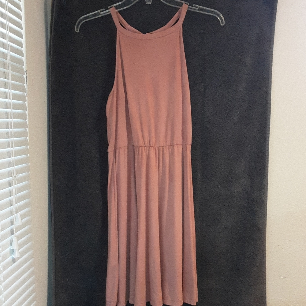 Peach colored suede dress